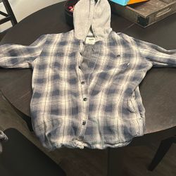Vans Grey And Blue Hooded Flannel