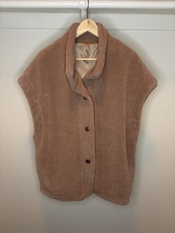Vintage Style Brown Sherpa Fleece Vest | Sleeveless Cozy Lined Vest | No Tag | Women’s M/L