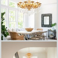 Chandelier.   CAN SHIP ..GMlixin
ColorGold
 
StyleModern
Light fixture formChandelier
Room TypeBedroom, Dining Room,  Living Room
Dimensions：33