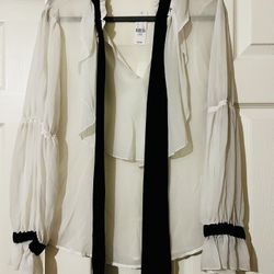 White Ruffled, Tie Neck Blouse