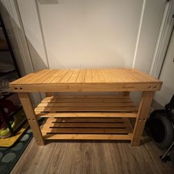 (PREOWNED) SONGMICS Shoe Rack Bench, 3-Tier Bamboo Shoe Storage Organizer/Bench.