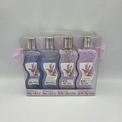 4 Pcs. Lavender & Lilac Shower Gel, Cream Bath, Bath Salts, Bath Beads Gift Set
