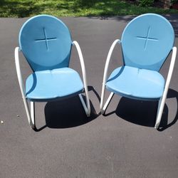 2 Vintage Blue Metal Chairs