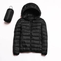 Winter Jacket Collar Packable Women's Stand Hoodie Puffer Coat Down Ultralight