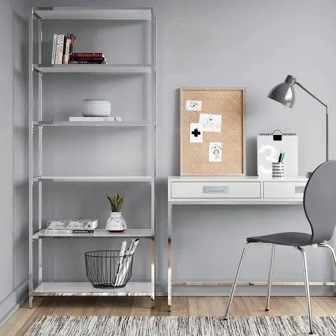 72" High Gloss And Chrome Tall Bookcase NOT ASSEMBLED