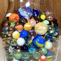 Vase Full Of 400 Marbles Beautiful, Colorful & Collectible  For Play Or Display
