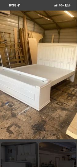 White Wood Bed Frame with Headboard