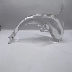 Beautiful Clear Glass Heavy Dolphin Paperweight