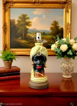 Vintage Mid-Century Modern (1940s-1950s) Blackamoor "Nubian Head" table lamp.