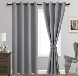 Light Grey Blackout Curtains With Tiebacks 70x84 
