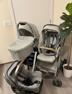 Nuna Mixx Stroller with Car Seat and Bassinet With Stand Grey