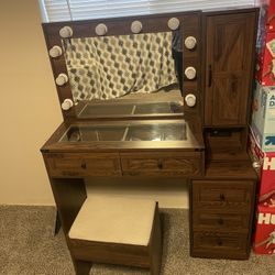 Vanity with Mirror and Stool