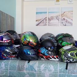 Brand New Motorcycle Helmets $65 Up To $135 Each We Have Accessories Gloves Tool Bags Swing On Bags Leather Jackets Motorcycle Covers Leather Vests