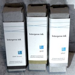 New in Box Lot of 3 QuicKutz Lifestyle Letterpress Ink Gold, Dark Brown, Silver