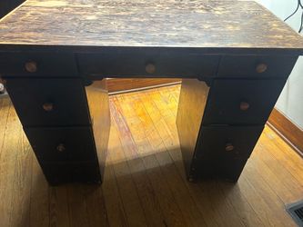 Vintage Wood Kneehole Desk with Drawers