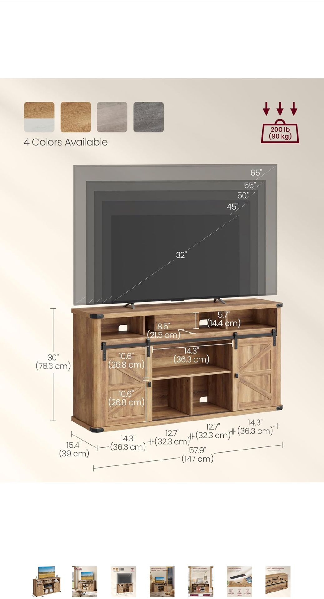 Stand for TVs up to 65 Inches, Farmhouse Entertainment Center with Sliding Barn Doors, TV Console Table for Living Room, Honey Brown