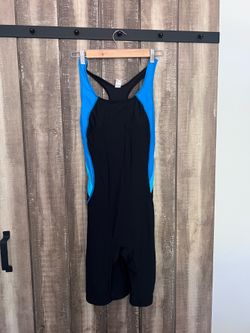 Sporti HydroLast chlorine resistant splice unitard swimsuit in black and blue, size L