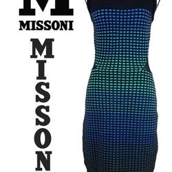 M Missoni Ombre Stripe Knit Dress Sleeveless Dress Blue/Green/Black I44 (US8)