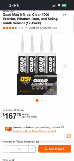 Quad Max 9 fl. oz. Clear #000 Exterior, Window, Door, and Siding Caulk Sealant (12-Pack)