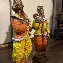 Antique Hand Painted Clown Statues