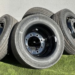 Set of 6 NEW 19.5” Dually Wheels 8x275mm rims GMC 5500 Chevy 4500 A/T Tires 225/70R19.5 Load H 16ply Dodge Ram Chassis 6500