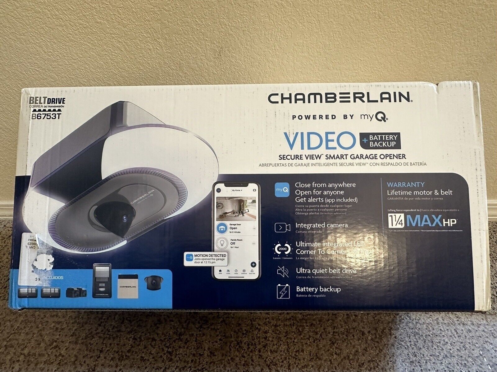 Chamberlain B6753T Garage Door Opener With Camera And Battery Backup