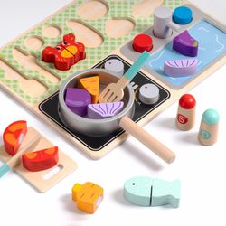 Wooden Kids Kitchen Play Set with Cookware & Accessories
