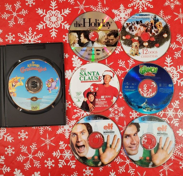 6 CHRISTMAS DVD Movies - Grinch, ELF, Santa Clause, Holiday, Dogs