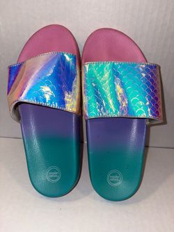 Wonder Nation Metallic Mermaid Slide Sandals. #0056
