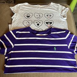 Polo And H&M Tshirt Bundle, Gray, Purple/white Stripe, Size large Girls