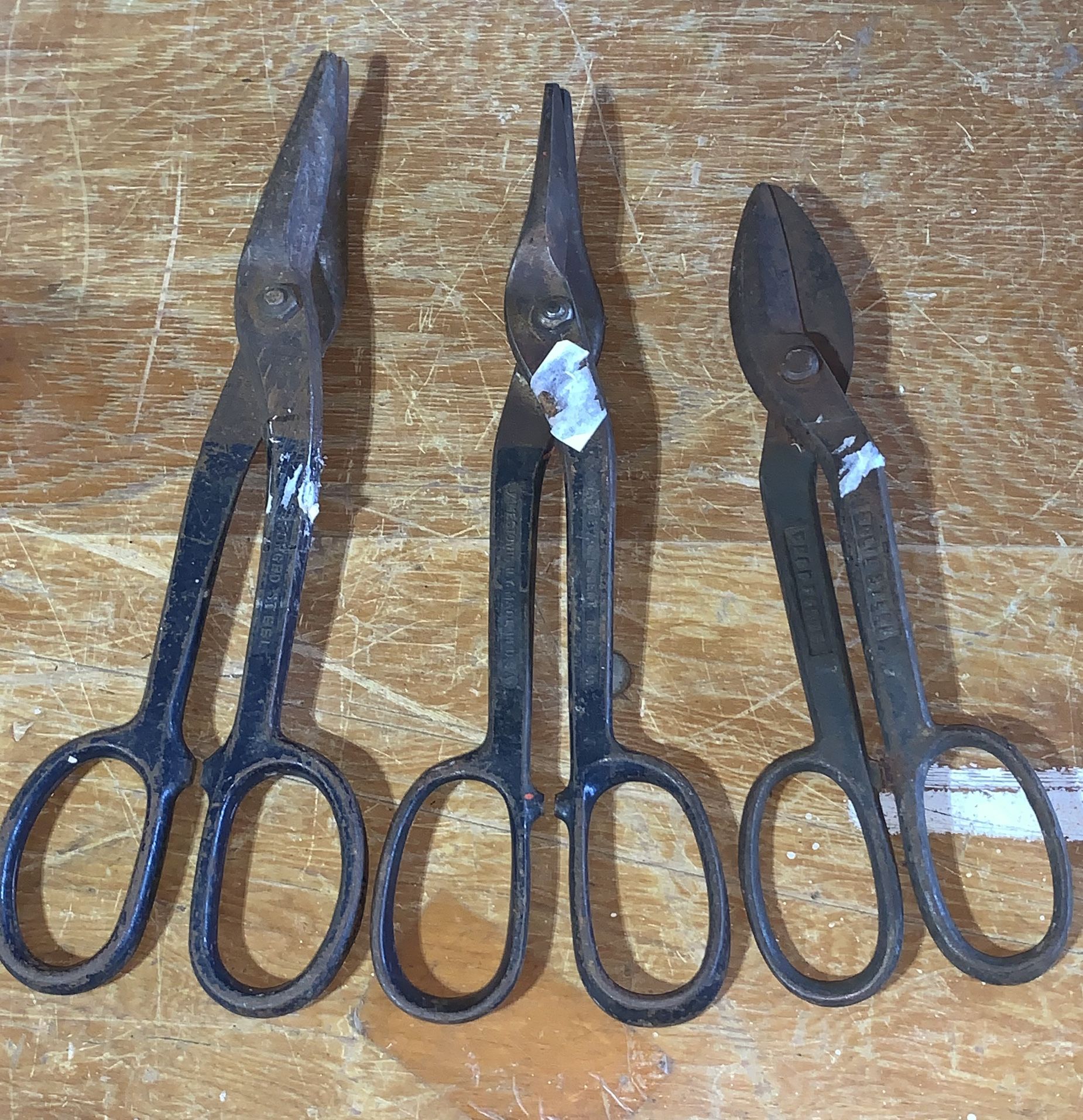 3 Vintage Sheet Metal Shears Cutters Scissors Trimmers Snips Cast Iron Tools