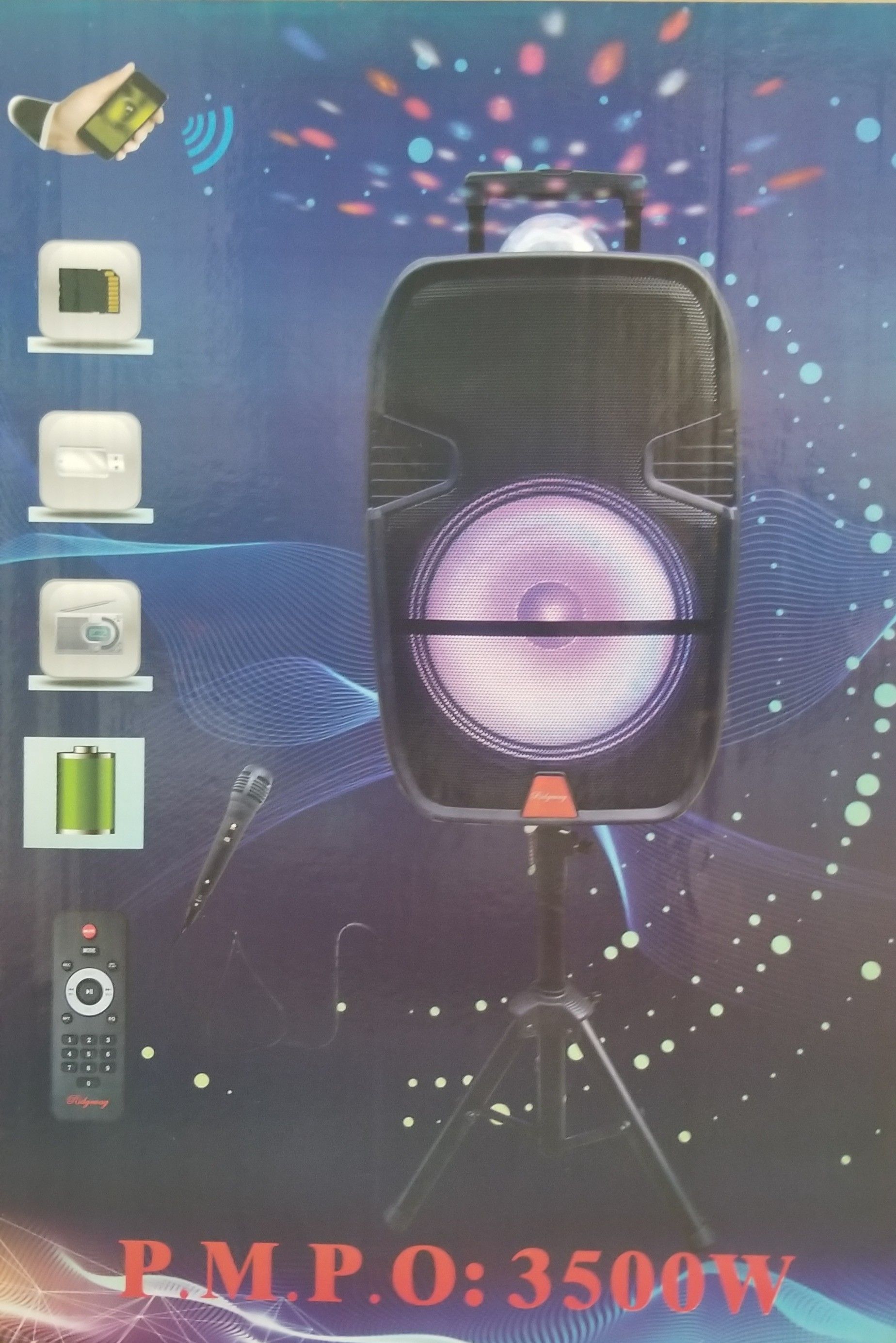 Stand included disco 15 Inch New Bluetooth Speaker SD CardSlot USB PortFM RadioMicrophone Included For Karaoke ( Bosina ) Bz3