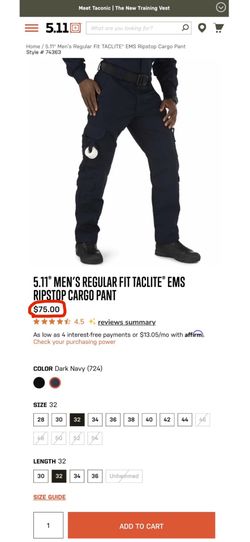 5.11 Men's Regular Fit Taclite EMS Rip Stop Cargo Pants