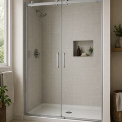 CRAFT + MAIN Lagoon Sliding Shower Door 55–59” x 76” Clear Glass Silver – NEW