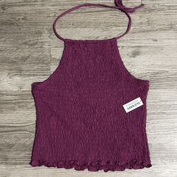 Old Navy Purple Smocked Halter Cropped Tank Top Ruffle Tie Women Sleeveless