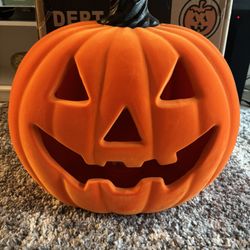 Halloween Orange Flocked Battery-Operated Light-up Jack-o'-Lantern Decoration, 15 in