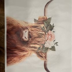 Fabric Print Western Floral Cow 25x16.5”
