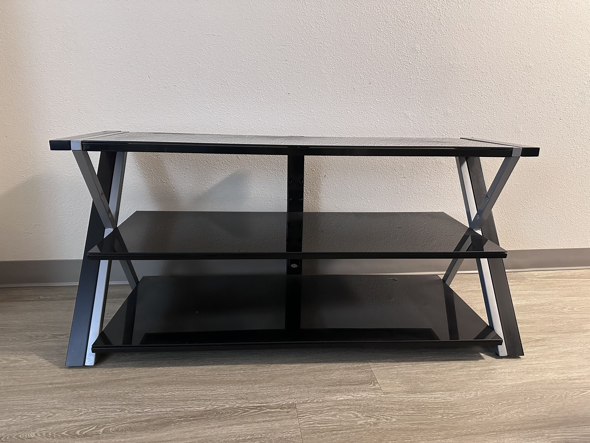 Black TV Stand for 60" Flat Panel TVs with Tempered Glass Shelves