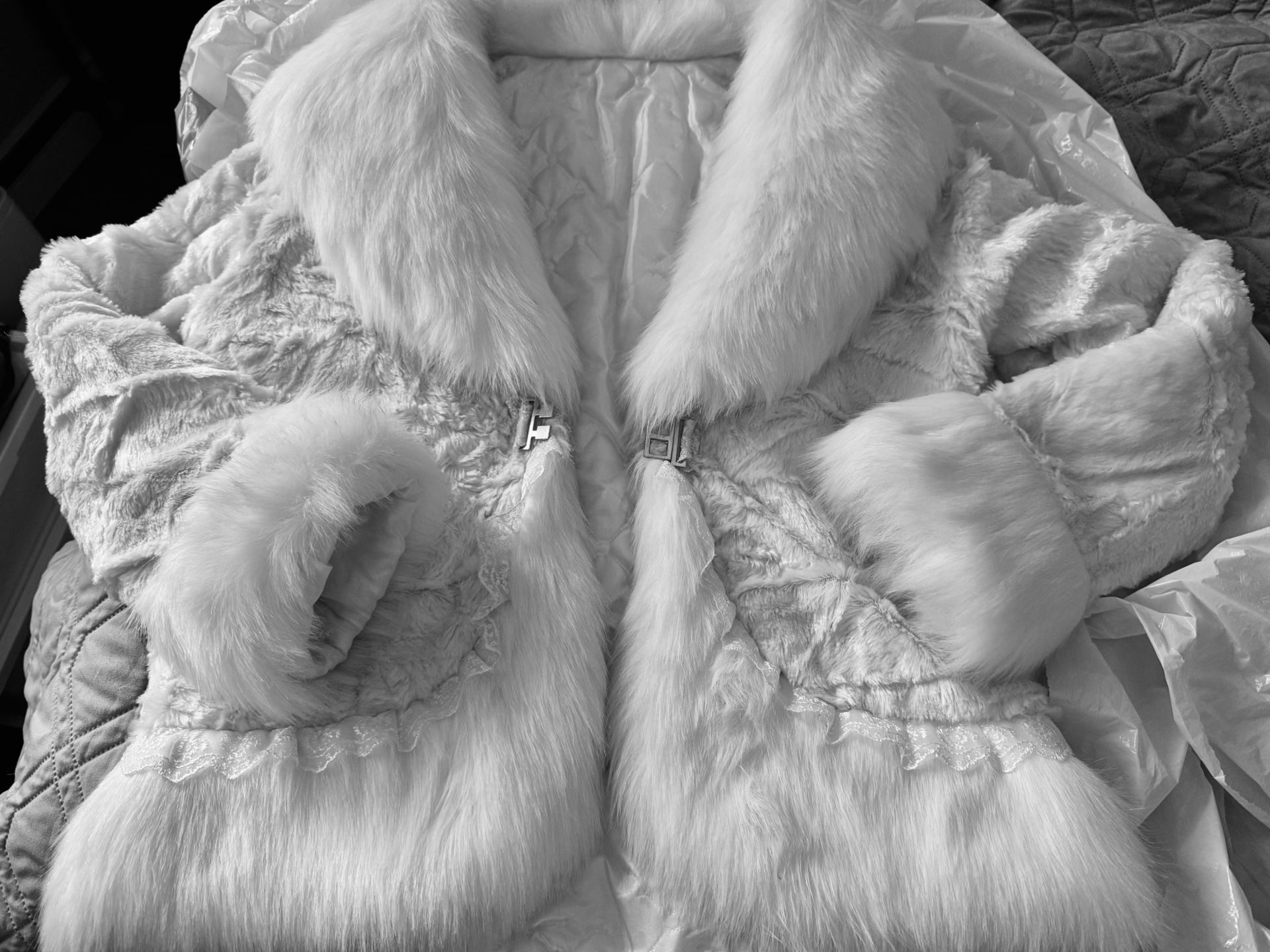 White Fur Coat For A Black Red Dress 