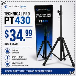Technical Pro Speaker Tripod Stand PT430 Heavy Duty Steel 5'3" Height 110lb. Capacity 🚨 Payment Options Available 🚨 No Credit Needed 🚨