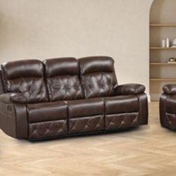Brand New Brown Leather 3pc Reclining Sofa Set