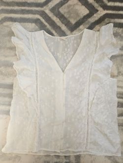 White Floral Embroidered Ruffle Sleeve Blouse XL