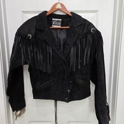 VTG Global Identity G-III Black Suede Jacket Fringe Woman Size Medium 80s-90s