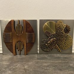 mid-century modern brutalist metal wall art 1960s-1970s.