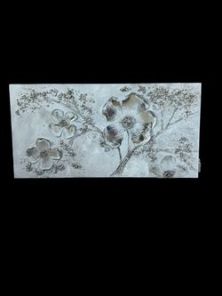 Large Galvanized Metal Stones 3D Floral Canvas Handmade Unique Wall 