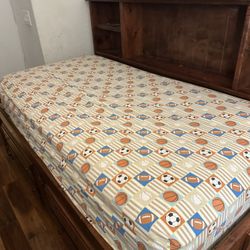 Ebern Designs Full Size Wooden Captain Bed with Built-in Bookshelves, Two Storage Drawer 