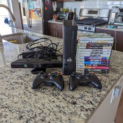 XBOX 360 with Kinect, Controllers, and Games