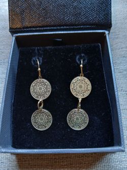 Gold Filigree 2 Round Medallions Drop Earrings 1.5 inch Length