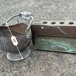 Copper Pot For Coal/wood, Tea Light Holder, And Copper Tray For Plants/etc. Set Of 3