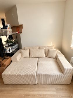 Beige Corduroy Modular Cloud Couch w/ Chaise